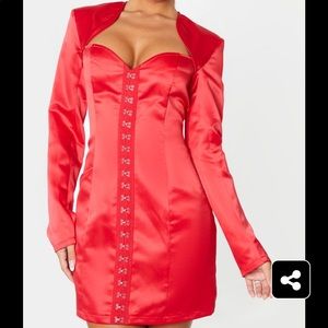 PLT: Red Satin Hook & Eye Pocket Detail Dress